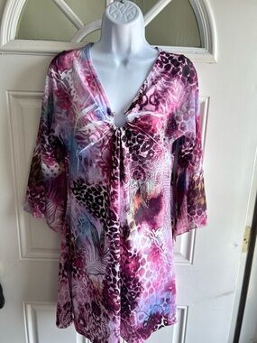 Private Label Pink Purple Mixed-Print Tunic Top. DB1